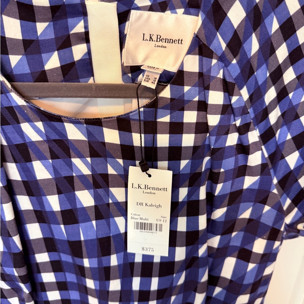 LK Bennett Blue and White Check Kaleigh Dress - Picture 2 of 5